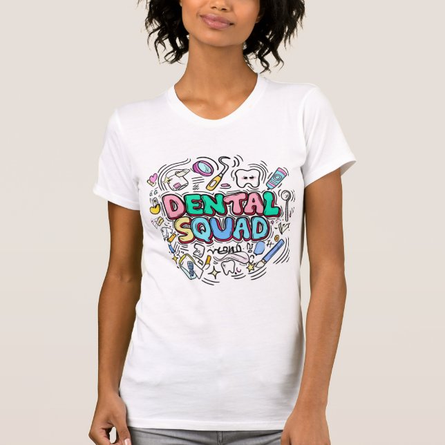 Camiseta na moda Dental Squad para Homens e Mulher (Frente)