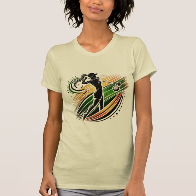 Camiseta Na moda Golfer feminino em Dourado e verde (Frente)
