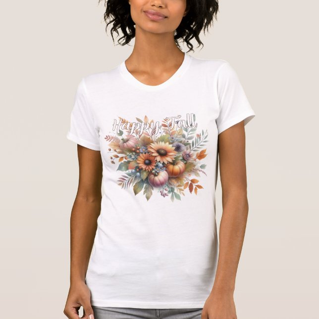 Camiseta Na moda Happy Fall Pumpkin Flower Buquê Motif (Frente)