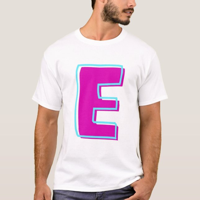 Camiseta Na moda Magenta e Letra Teal E (Frente)