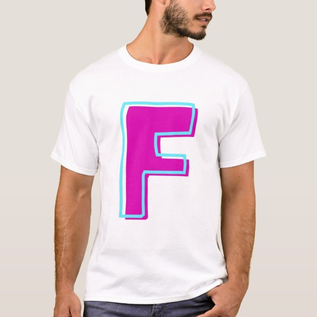 Camiseta Na moda Magenta e Letra Teal F (Frente)