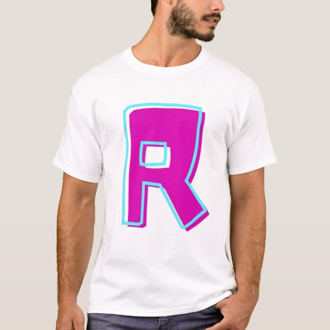 Camiseta Na moda Magenta e Letra Teal R (Frente)