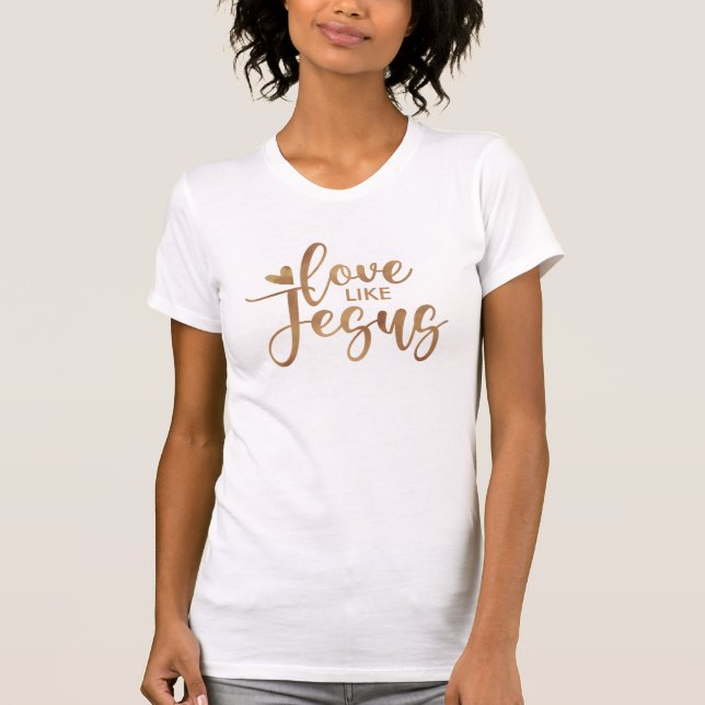 Camiseta Na moda Moderna Tipografia Amor Como Jesus Dourado (Frente)