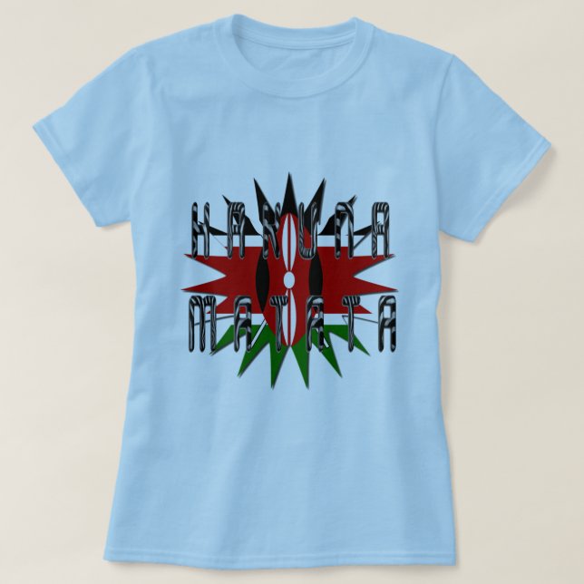 Camiseta Na moda Mulher Básica Azul Jambo Quênia Hakuna Mat (Frente do Design)