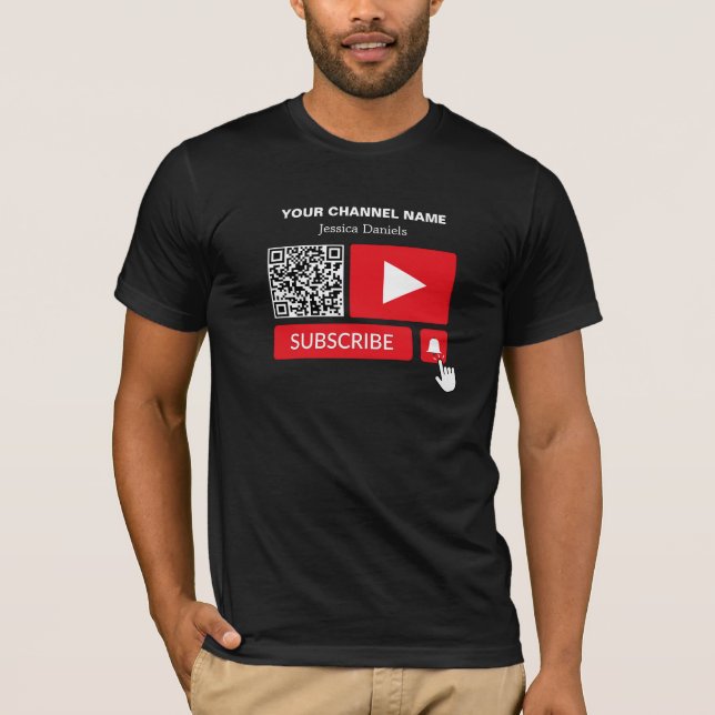 Camiseta Na moda Preto e Vermelho - Código QR, Youtube - Vl (Frente)