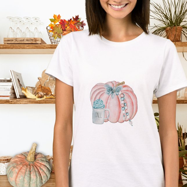 Camiseta Na moda Queda Aquarela Cor Azul Pumpkin outono (Criador carregado)