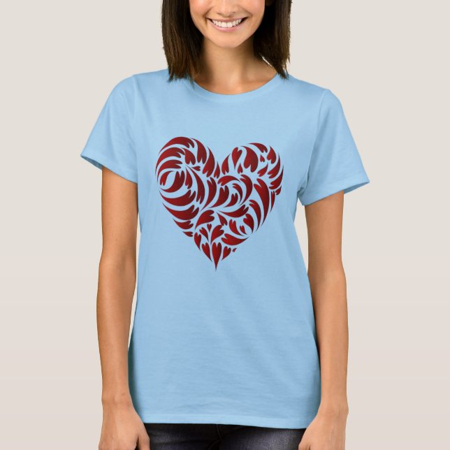 Camiseta Na moda Red Heart em Pebble Brown T-shirt (Frente)