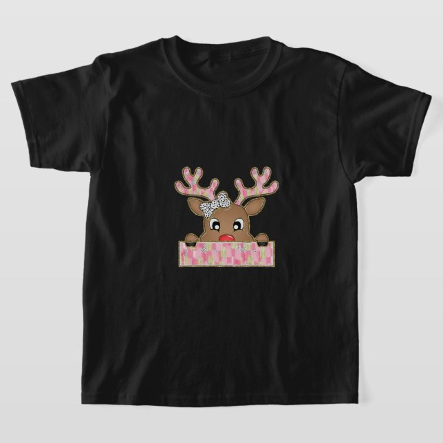 Camiseta Na moda Reindeer com vibrações cor-de-rosa e Doura (Postura )