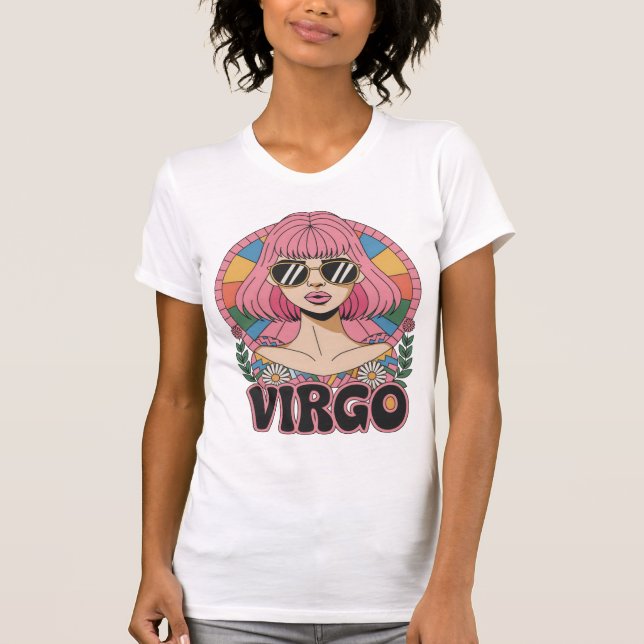 Camiseta Na moda Retro Virgo Mulher-Vírus - Sinal Zodiac Co (Frente)