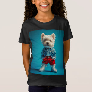 Camiseta Na moda Westie Pup em Denim e Sneakers