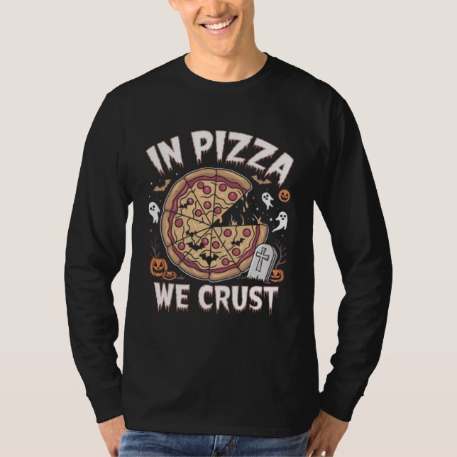 Camiseta Na Pizza, Fumamos Fantasmas de Fatia de Halloween (Frente)
