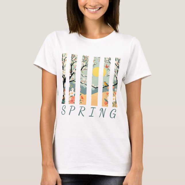 Camiseta Na primavera, o sol brilha, as árvores florescem. (Frente)