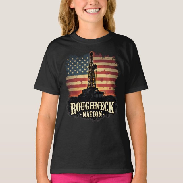 Camiseta Nação Roughneck Oilfield American Worker (Frente)