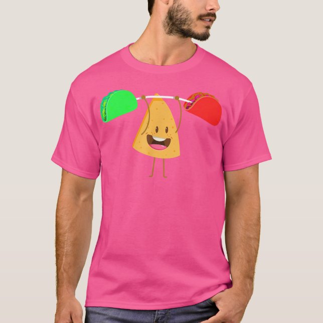 Camiseta Nacho Levantando Taco Comida Squat Barbell Gym Cin (Frente)