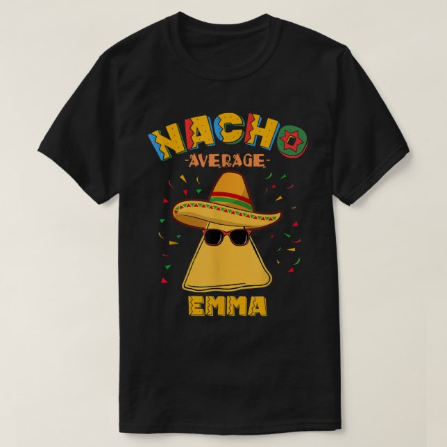 Camiseta Nacho Média Emma Personalizado Nome Cinco de Mayo (Frente do Design)