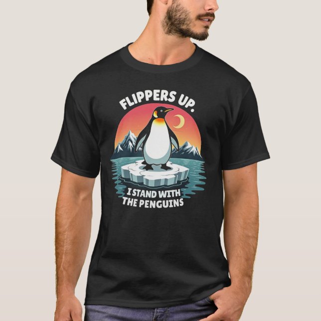 Camiseta Nadadeiras Acima Eu Fico Com Os Pinguins (Frente)