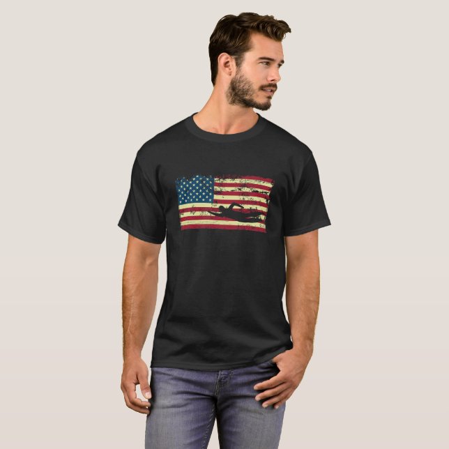 Camiseta Nadador nadador da bandeira americana dos EUA da (Frente Completa)