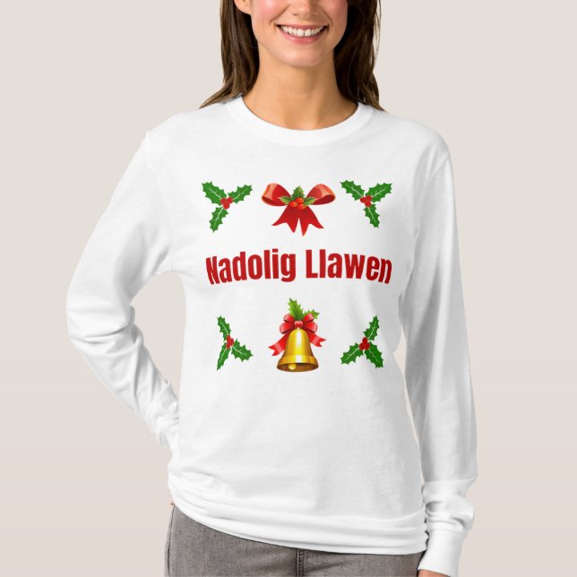 Camiseta Nadolig Llawen - Manga longa para mulheres (Frente)