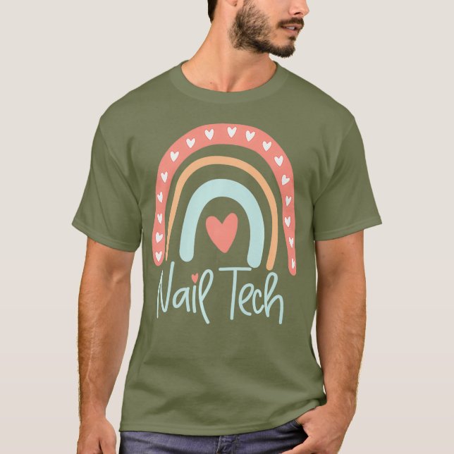 Camiseta Nail Tech Technician Manicurist Boho Rainbow (Frente)