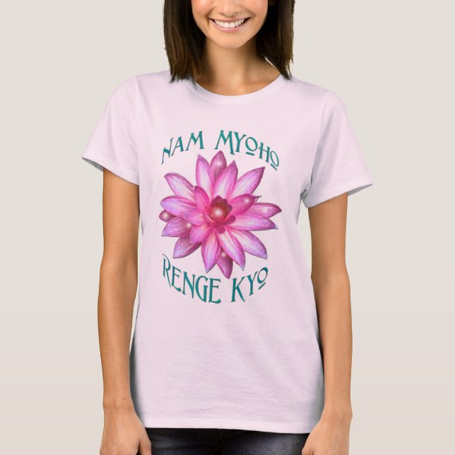 Camiseta Nam Myoho Renge Kyo com design da flor de Lotus (Frente)