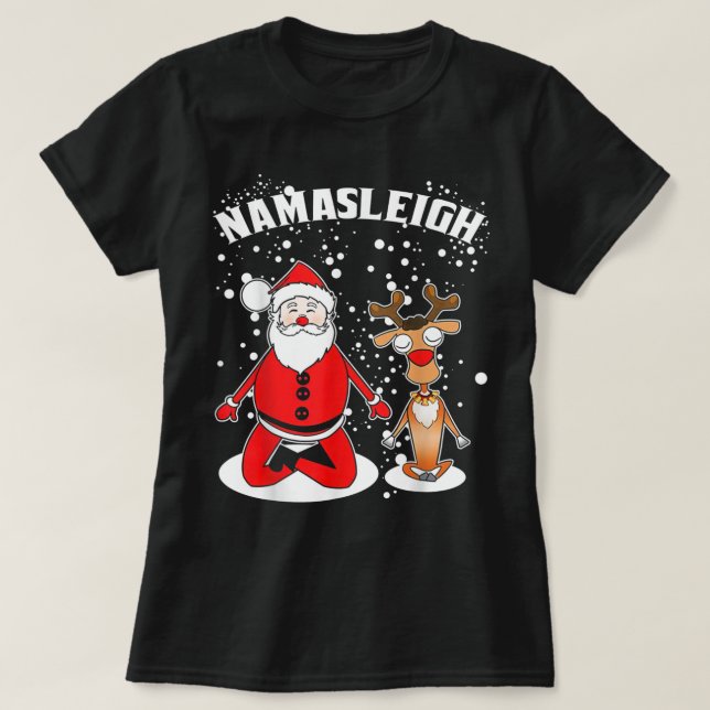 Camiseta Nama-sleigh Namasleigh Funny Santa Reindeer Yoga C (Frente do Design)