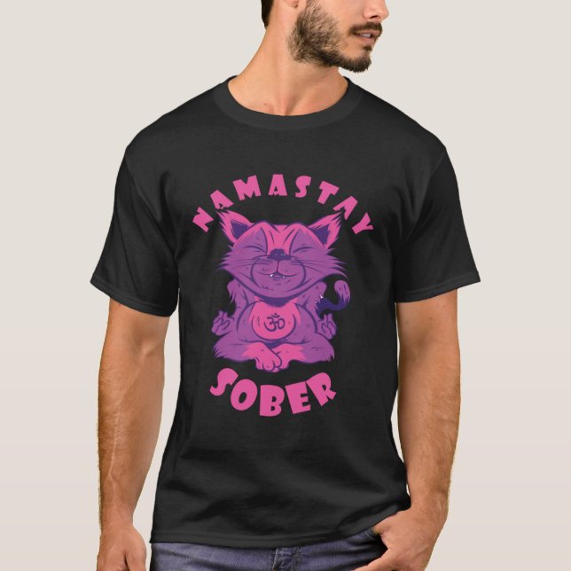 Camiseta Namastay Sober Cat Alcoholic Abstinence AA Support (Frente)