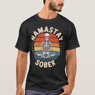 Camiseta Namastay Sóbrio Esqueleto Yoga Crânio Vício Álcool