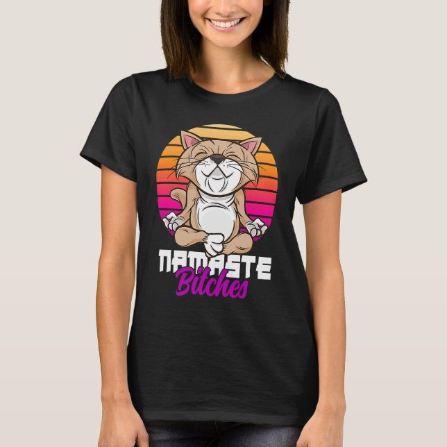 Camiseta Namaste Cat Yoga Positive Vibes Sarcastic (Frente)