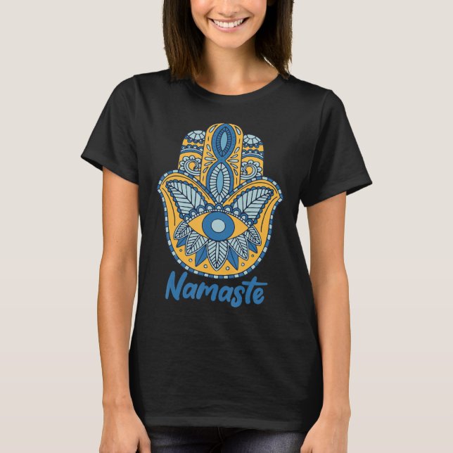 Camiseta Namaste Hamsa Mão Yoga Hinduísmo Fátima Árabe Fai (Frente)