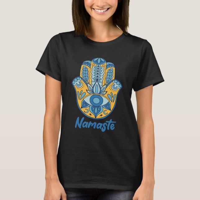 Camiseta Namaste Hand of Hamsa Yoga Hinduism Fatima Arabic  (Frente)