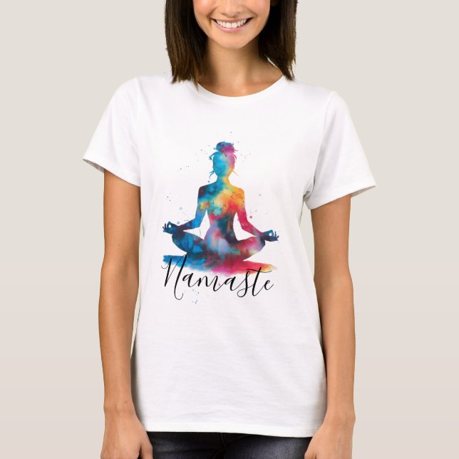 Camiseta Namaste Yoga Silhouette | Meditação Colorida (Frente)