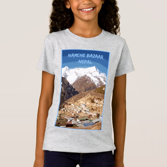 Camiseta Namche Bazaar e vista da montanha, Nepal (Frente)