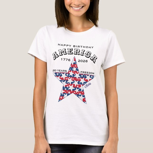 Camiseta Name || 250th Happy Birthday America Stars Women's (Frente)