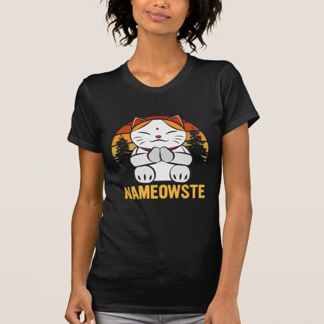Camiseta Nameowste - Amantes De Gatos Ioga Engraçados - Med (Frente)