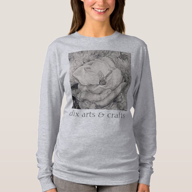 Camiseta namesake magnolia, flores, tecido, algodão e mão (Frente)