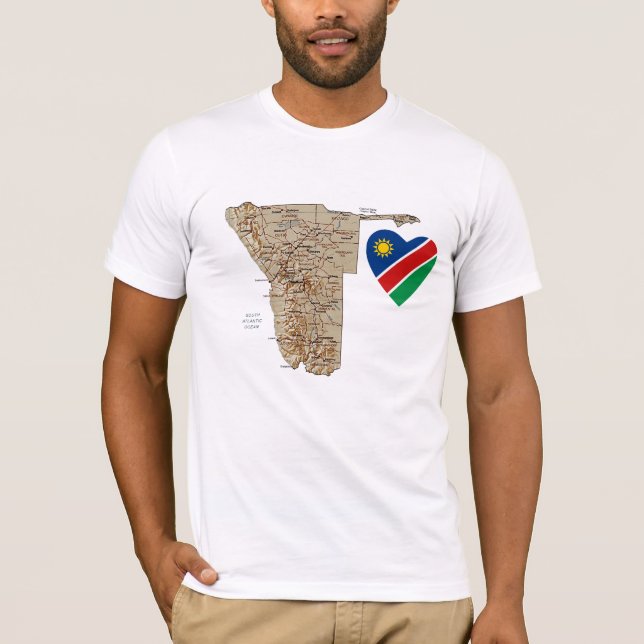 Camiseta Namíbia Flag Heart and Map T-Shirt (Frente)