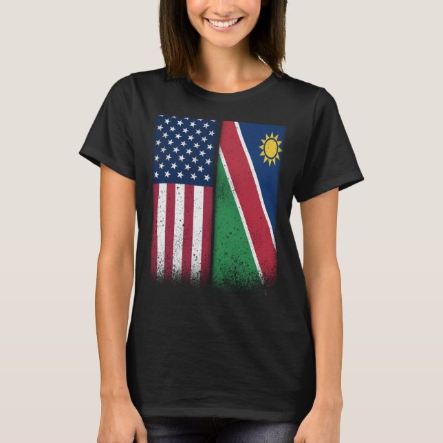 Camiseta Namíbia Sinalizadores Americanos Orgulhosos EUA Na (Frente)
