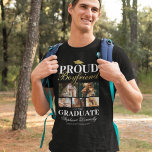 Camiseta Namorado do Formando T-Shirt<br><div class="desc">Mostre seu orgulho e alegria como seus formandos namorada com nossas t-shirts de cerimônia especial para a graduação em preto e ouro. Estas peças feitas sob medida, completadas com um formando clássico de mortarboard, cinco fotos pessoais, a afirmação ousada 'namorado orgulhoso do formando', e personalizadas com seu nome namorada, local...</div>