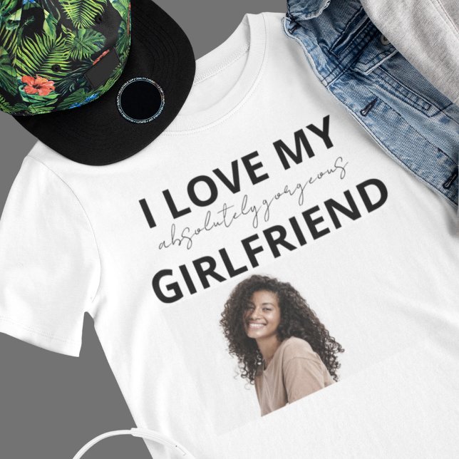 Camiseta Namorado engraçada com Namorada Foto Presente (Funny Boyfriend with Girlfriend's Photo Gift T-Shirt)