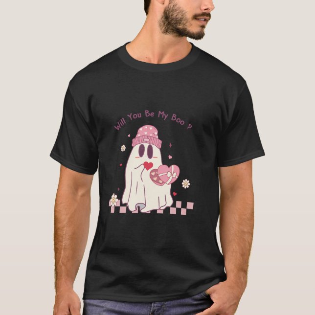 Camiseta Namorados Bonitos Fantasma Você Será Meu Boo Hato  (Frente)
