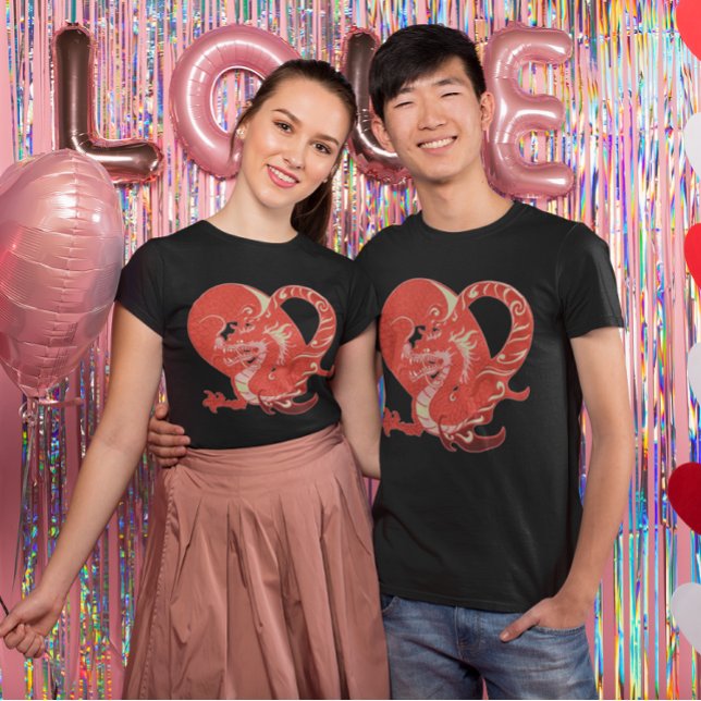 Camiseta Namorados Cardíaco Dragão Unisex (Dragon Heart Valentine Unisex T-Shirt)