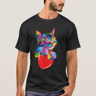 Camiseta Namorados de Abraço de Gato Giro Arco-Íris Gatinho