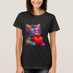 Camiseta Namorados de Abraço de Gato Giro Arco-Íris Gatinho