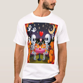 Camiseta Namorados de Halloween de Casal de esqueleto bonit