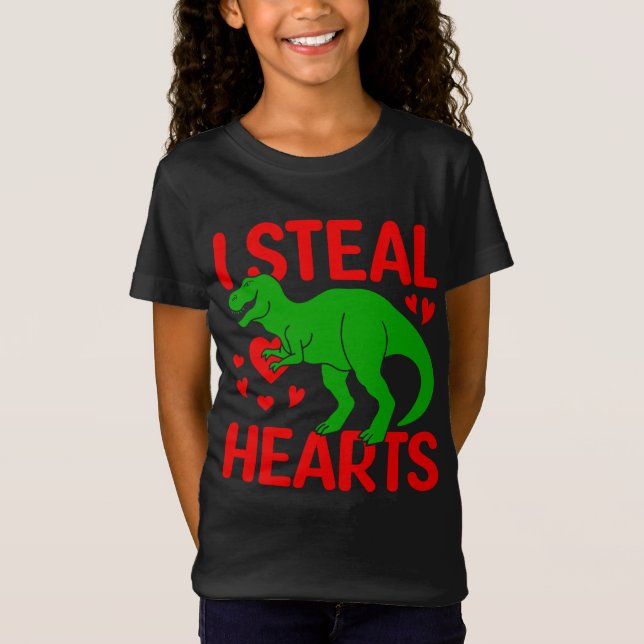 Camiseta Namorados Dinossauro Verde I Rouba Corações (Frente)