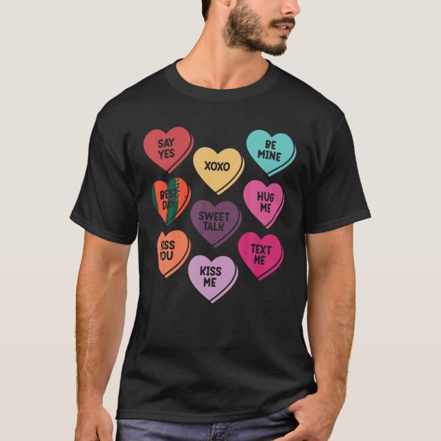 Camiseta Namorados Doce Corações Homens Professores T (Frente)