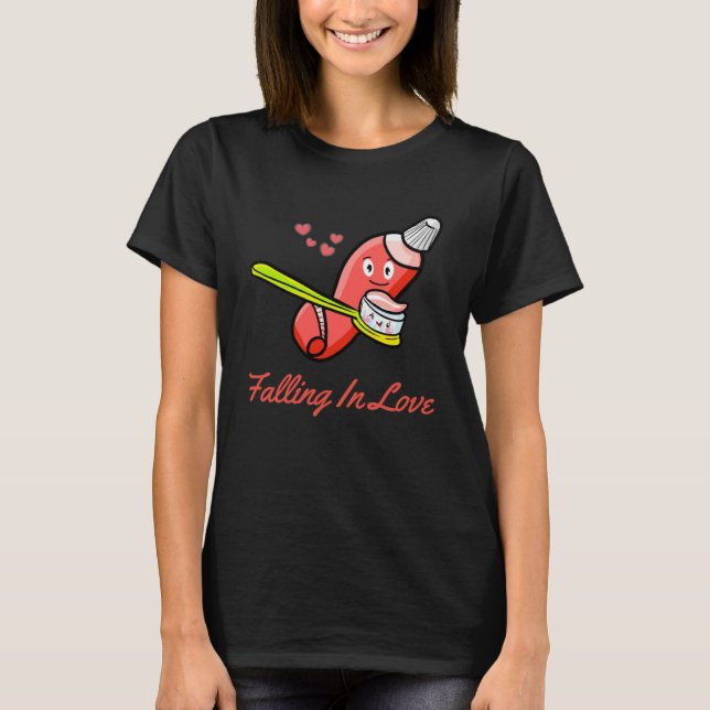 Camiseta Namorados Engraçado Pasta de Dentes Amor Pincéis d (Frente)