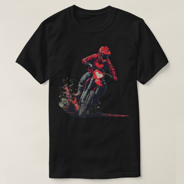 Camiseta Namorados, fantasia cardíaca com moto de sujeira l (Frente do Design)