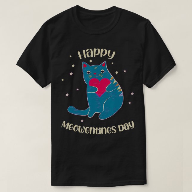 Camiseta Namorados Felizes Meowentines Day Cat segura coraç (Frente do Design)