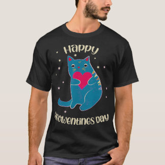 Camiseta Namorados Felizes Meowentines Day Cat segura coraç